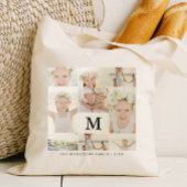 Klassieke fotocollage met monogram en naam tote bag