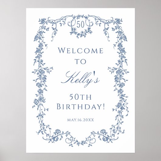 Klassieke Franse Blauwe 50e Verjaardagsfeest Welko Poster (Voorkant)