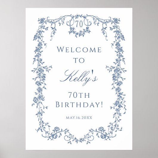 Klassieke Franse Blauwe 70e Verjaardagsfeest Welko Poster (Voorkant)