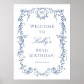 Klassieke Franse Blauwe 90ste Verjaardag Feest Wel Poster (Voorkant)