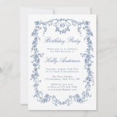 Klassieke Franse Blauwe Bloemen 40ste Verjaardagsf Kaart (Voorkant)