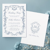 Klassieke Franse Blauwe Bloemen 50ste Verjaardagsf Kaart