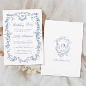 Klassieke Franse Blauwe Bloemen 80ste Verjaardagsf Kaart