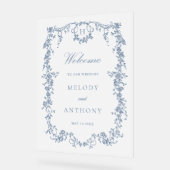 Klassieke Franse Blauwe Bloemen Huwelijk Welkom Acryl Bord (Hoek)