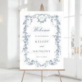 Klassieke Franse Blauwe Bloemen Huwelijk Welkom Poster