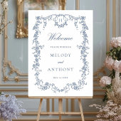 Klassieke Franse Blauwe Bloemen Huwelijk Welkom Poster