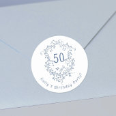 Klassieke Franse Blauwe Bloemenkam 50e Verjaardag Ronde Sticker