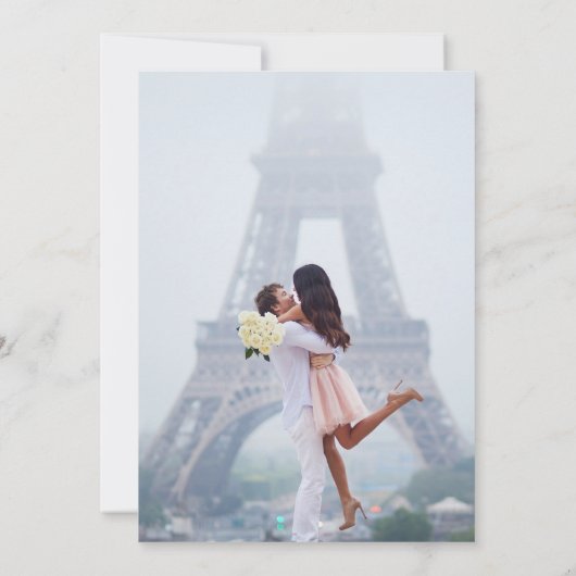 Klassieke Franse Blauwe Bloemenkam Trouwfoto Save The Date (Achterkant)