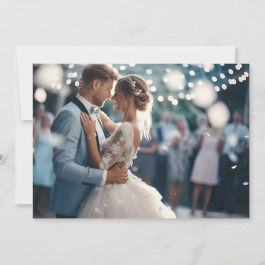 Klassieke Franse blauwe bloemenkroon trouw 2 foto Bedankkaart (Achterkant)