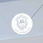 Klassieke Franse Blauwe Bloemkam 40e Verjaardag Ronde Sticker