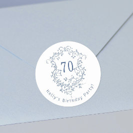 Klassieke Franse Blauwe Bloemkam 70e Verjaardag Ronde Sticker