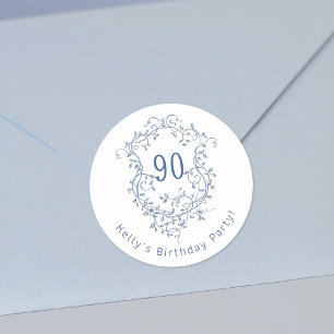 Klassieke Franse Blauwe Bloemkam 90e Verjaardag Ronde Sticker