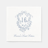 Klassieke Franse Blauwe Bloemkam Sweet 16 Verjaard Servet (Voorkant)