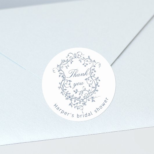 Klassieke Franse blauwe bruidsdouche bedankje Ronde Sticker