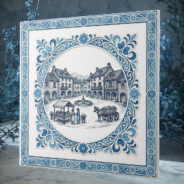 Klassieke Franse Cottagecore Toile Blauwe Botanica Tegeltje