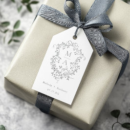 Klassieke Franse Floral Crest Grey Wedding Cadeaulabel