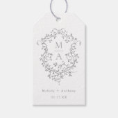 Klassieke Franse Floral Crest Grey Wedding Cadeaulabel (Voorkant)