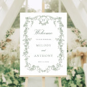 Klassieke Franse Floral Sage Green Wedding Welkom Poster