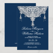 Klassieke Franse kant op marineblauw huwelijk Kaart (Voorkant / Achterkant)