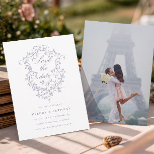 Klassieke Franse lavendel bloemenkroon trouwfoto Save The Date
