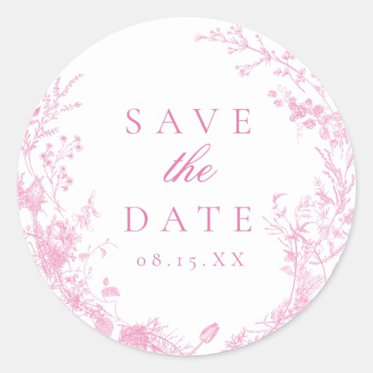 Klassieke Franse Roze Huwelijk Save The Date Ronde Sticker (Voorkant)