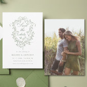 Klassieke Franse Sage Green Floral Crest Foto Save The Date