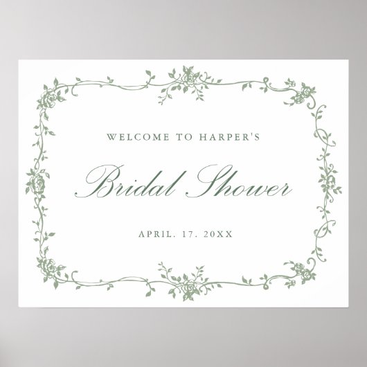 Klassieke Franse saliegroene bruidsdouche-welkom Poster (Voorkant)