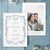 Klassieke Franse Victoriaans Blauwe Bloemen Trouwf Save The Date