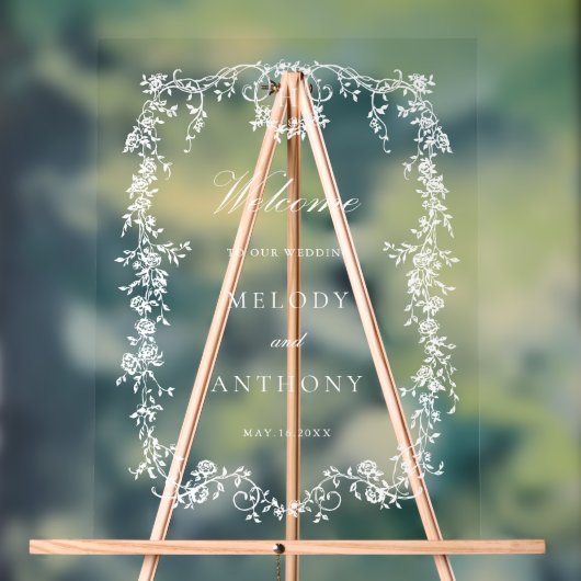 Klassieke Franse Victoriaans Bloemen Huwelijk Welk Acryl Bord (Neutraal)