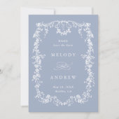 Klassieke Franse Victoriaans Dusty Blue Floral Wed Save The Date (Voorkant)