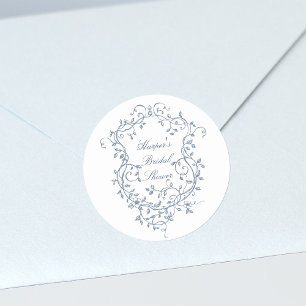 Klassieke Franse Victoriaanse Blauwe Bruidsdouche Ronde Sticker