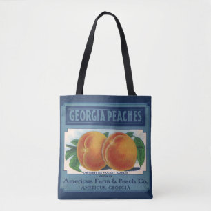 Klassieke fruitkist label kunst, Georgia Perziken Tote Bag