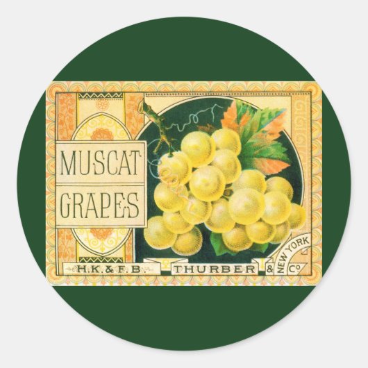 Klassieke Fruitkist Label Kunst, Muskaatdruiven (Voorkant)
