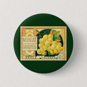 Klassieke Fruitkist Label Kunst, Muskaatdruiven Ronde Button 5,7 Cm
