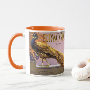 Klassieke fruitkrat label kunst El Pavo Pauw Vogel Mok