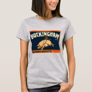 Klassieke Fruitkratlabel Kunst Cowboy op Varken Ro T-shirt