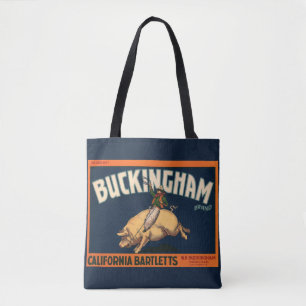 Klassieke Fruitkratlabel Kunst Cowboy op Varken Ro Tote Bag
