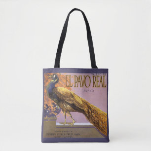 Klassieke fruitkratlabel kunst El Pavo Pauw Vogel Tote Bag