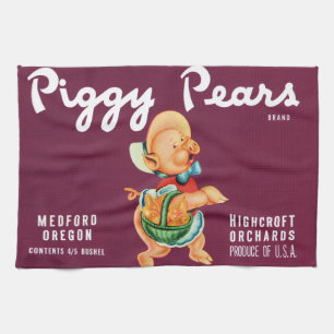 Klassieke Fruitkratlabel Kunst met Biggetje Peren Theedoek