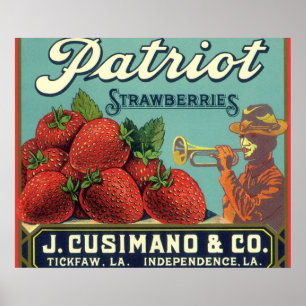 Klassieke Fruitkratlabel Kunst Patriot Aardbeien Poster