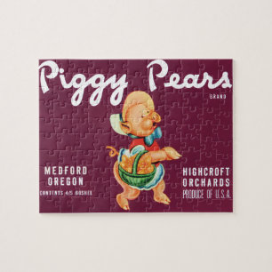 Klassieke Fruitkratlabelkunst met Biggetje Peren Legpuzzel