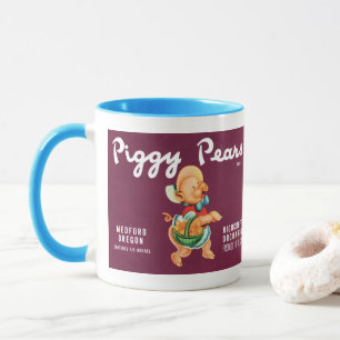 Klassieke Fruitkratlabelkunst met Biggetje Peren Mok