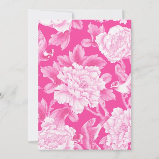 Klassieke Fuchsia Bloemen Chinoiserie Tuin Bruilof Kaart (Achterkant)
