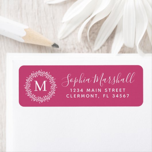 Klassieke Fuchsia Monogram Return Address Label (Insitu)