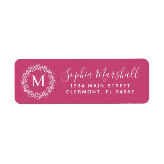 Klassieke Fuchsia Monogram Return Address Label (Voorkant)