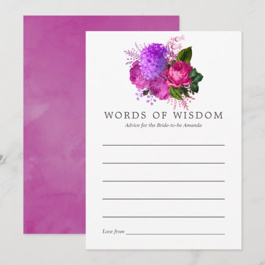 Klassieke Fuchsia & Paarse Bruiloft Advies Kaart (Voorkant / Achterkant)