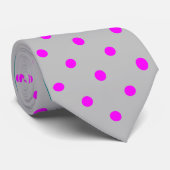 Klassieke Fuchsia Polka Dots on Silver Stropdas (Opgerold)