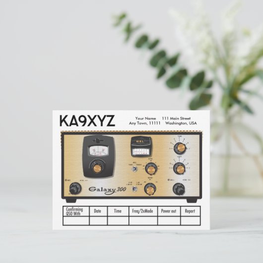 Klassieke Galaxy 300 Radio Transceiver QSL Briefkaart (Staand voorkant)