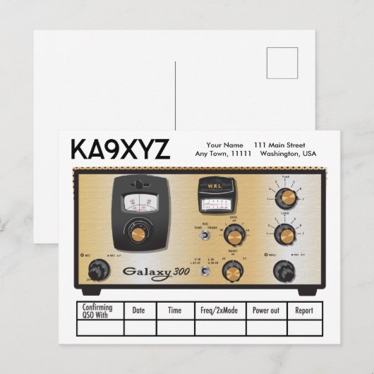 Klassieke Galaxy 300 Radio Transceiver QSL Briefkaart (Voorkant / Achterkant)