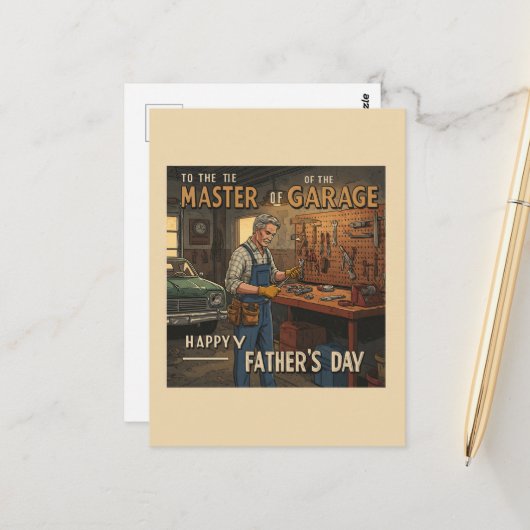 Klassieke garageworkshop voor Vaderdag Briefkaart (Voorkant / Achterkant in situ)